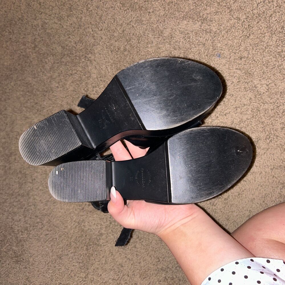 Pull&Bear Black Platform Open-toe Chunky Heel Ankle Strap Sandal Size 6.5 - Picture 5 of 5